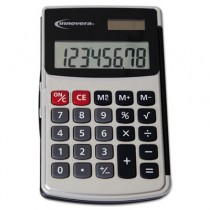 Handheld Calculator, Hard Flip Case, 8-Digit LCD, Dual Power, Silver