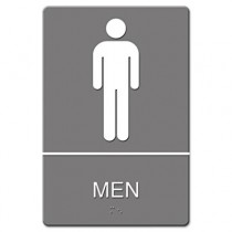 ADA Sign Men Restroom Symbol w/Tactile Graphic, Plastic, 6 x 9, Gray