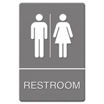 ADA Sign Restroom Symbol Tactile Graphic, Plastic, 6 x 9, Gray