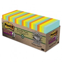 Super Sticky Recycled Notes in Farmers Market Colors, 3 x 3, 70/Pad, 24 Pads/Pack