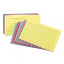 Ruled Index Cards, 3 x 5, Blue/Violet/Canary/Green/Cherry, 100/Pack