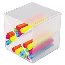 Desk Cube with X Dividers, Clear Plastic, 6 x 6 x 6