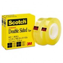 665 Double-Sided Office Tape, 1/2" x 900", 1" Core, Clear, 2/Box