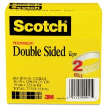 Double Sided Tape, 3/4" x 1296", 3" core, Transparent, 2 Rolls