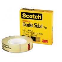 Double Sided Office Tape, 1/2" x 900", 1" Core, Clear