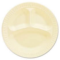 Foam Plastic Plates, 10 1/4 Inches, Honey, Round, 3 Compartments, 125/Pack