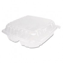 ClearSeal Plastic Hinged Container, 3-Compartment, 9 x 9-1/2 x 3, Clear, 100/Bag
