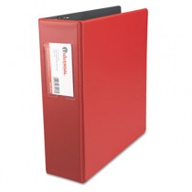Suede Finish Vinyl Round Ring Binder With Label Holder, 3" Capacity, Red