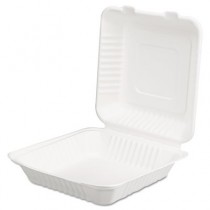 ChampWare Molded-Fiber Clamshell Containers, 9w x 9d x 3h, White