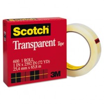 Transparent Tape, 1" x 72 yards, 3" Core, Clear