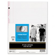 Reinforced Filler Paper, 20-lb., College-Ruled, 11 x 8-1/2, White, 100 Sheets/Pk