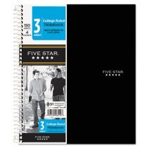 Wirebound Notebook, College Rule, 3 Subject 150 Sheets
