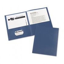 Two-Pocket Portfolio, Embossed Paper, 30-Sheet Capacity, Dark Blue, 25/Box