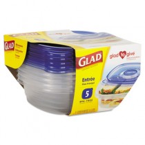 GladWare Entr�e Container with Lid, 25 oz., Plastic, Clear, 5/Pack