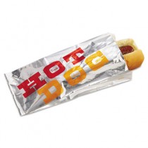 Foil Hot Dog Bags, 3 1/2w x 1 1/2d x 8 1/2h, White "HOT DOG"