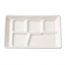 Foam School Tray, 6 Compartment, 12-1/2 x 8-1/2 x 1, White, 125/Bag