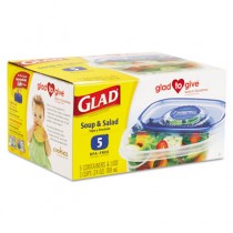 GladWare Soup and Salad Food Container w/Lid, 24 oz., Plastic, Clear, 6/5 Case