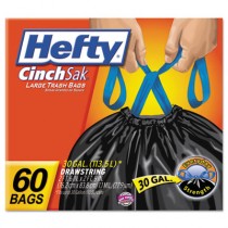 Cinch Sak Large Drawstring Trash Bags, 30gal, 1.1mil, 30 x 33, Black