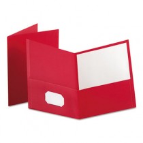 Twin-Pocket Portfolio, Embossed Leather Grain Paper, Red