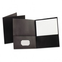 Twin-Pocket Portfolio, Embossed Leather Grain Paper, Black
