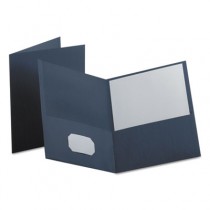 Twin-Pocket Portfolio, Embossed Leather Grain Paper, Dark Blue