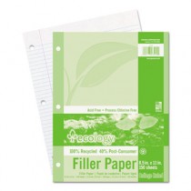 Ecology Filler Paper, 8-1/2 x 11, College Ruled, 3-Hole Punch, WE, 150 Sheets/PK
