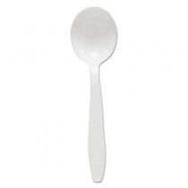 Heavyweight Polystyrene Soup Spoons, White, Guildware Design, 100/Box
