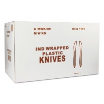 Wrapped Medium-Weight Cutlery, Knives, White, 6 1/4"