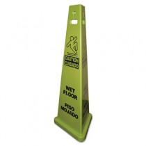 TriVu 3-Sided Wet Floor Safety Sign, Yellow/Green, 14 3/4 x 4 3/4 x 40, Plastic