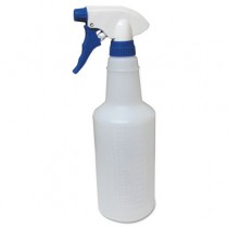 Plastic Bottle w/Trigger Sprayer, Plastic, Clear with Blue/White Sprayer, 32oz