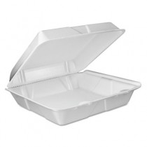 Foam Vented Hinged Lid Containers, 9w x 9 2/5d x 3h, White