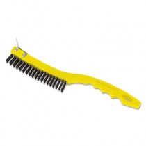 Long Handle Wire Brush with Scraper, 14" Yellow Handle w/Gray Bristles