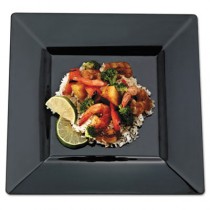 Squares Dinnerware, Plate, Plastic, 10 3/4 x 10 3/4, Black