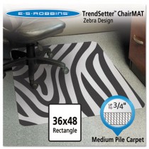 Zebra Print 36x48 Rectangle Chair Mat, Design Series for Carpet up to 3/4"