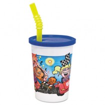 Plastic Kids' Cups with Lids and Straws, 12 oz., Race Car Design