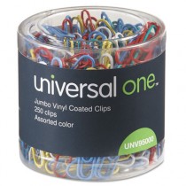 Paper Clips, Vinyl Coated Wire, Jumbo, Assorted Colors, 250/Pack