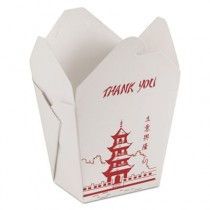 Microwavable Food Box, 32 oz, Pagoda Print; White/Red, Paperboard