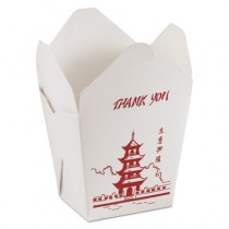 Microwavable Food Box, 26oz, White, Pagoda Print