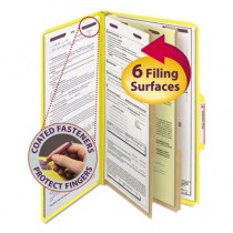 Pressboard Classification Folders, Legal, Six-Section, Yellow