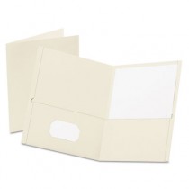 Twin-Pocket Portfolio, Embossed Leather Grain Paper, White