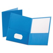 Twin-Pocket Portfolio, Embossed Leather Grain Paper, Light Blue