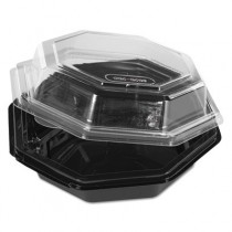 Octagon Hinged Carryout Container, Plastic, Black Base, Clear, 16 oz