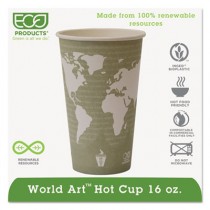 World Art Renewable Resource Compostable Hot Cups, 16 oz, Sea Green