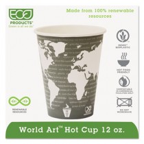 World Art Renewable Resource Compostable Hot Cups, 12 oz, Green