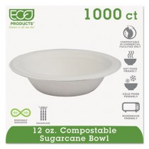 Compostable Sugarcane Dinnerware, 12 oz. Bowl, Natural White