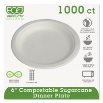 Compostable Sugarcane Dinnerware, 6" Plate, Natural White