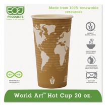 World Art Renewable Resource Compostable Hot Drink Cups, 20 oz, Tan