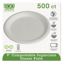 Compostable Sugarcane Dinnerware, 9" Plate, Natural White
