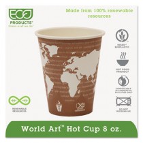 World Art Renewable Resource Compostable Hot Drink Cups, 8 oz, Plum
