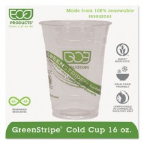 GreenStripe Renewable Resource Compostable Cold Drink Cups, 16 oz, Clear